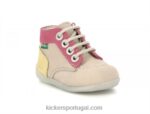 Kickers bonzip-2 bege rosa amarelo V24TH768 crianças