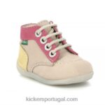 Kickers bonzip-2 bege rosa amarelo V24TH768 crianças