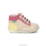 Kickers bonzip-2 bege rosa amarelo V24TH768 crianças - Image 3