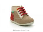 Kickers bonzip-2 bege vermelho V24TH769 crianças