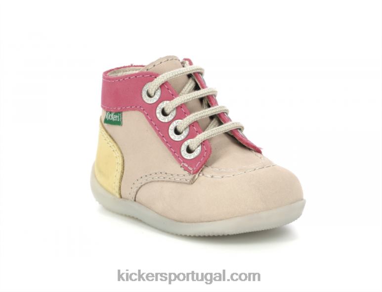 Kickers bonzip-2 bege rosa amarelo V24TH768 crianças